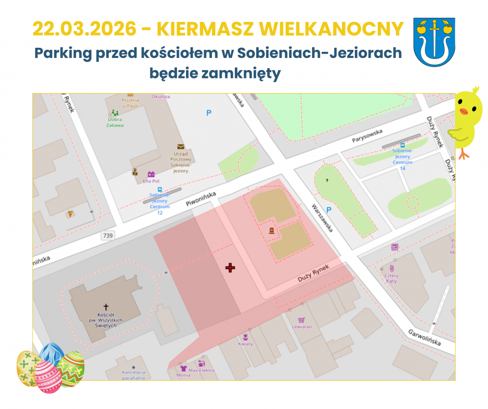 Parking przed kościołem w Sobieniach-Jeziorach będzie zamknięty