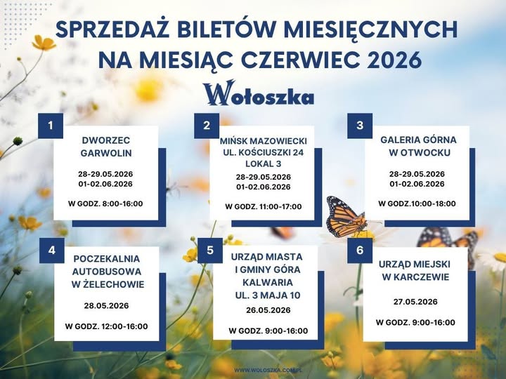 ZMIANA PUNKTU SPRZEDAŻY BILETÓW MIESIĘCZNYCH W OTWOCKU od 28.05.2026