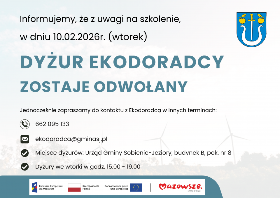 W dniu jutrzejszym dyżur Ekodoradcy odwołany