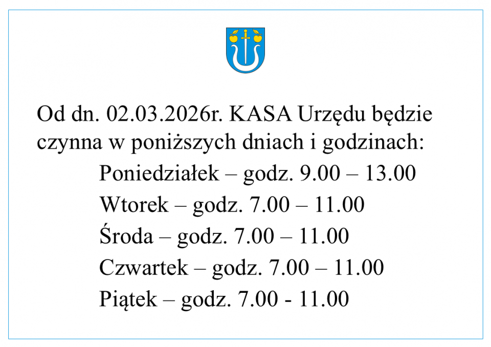 Informacja o funkcjonowaniu kasy Urzędu od 2 marca
