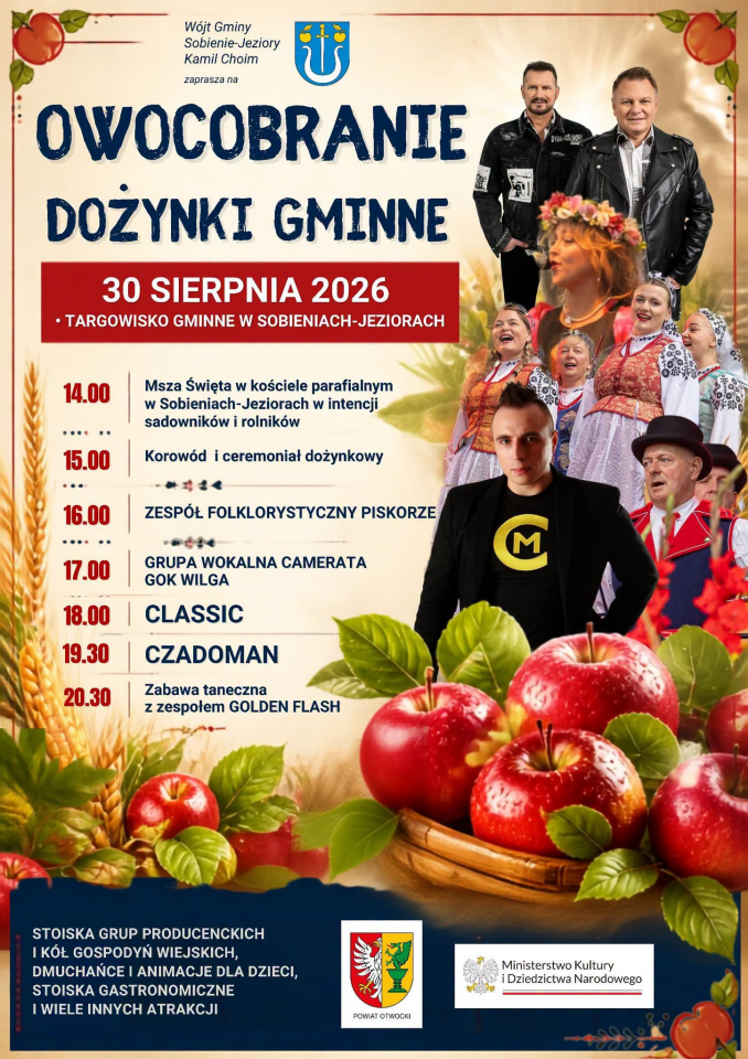 OWOCOBRANIE 2026 – Dożynki Gminne w Sobieniach-Jeziorach!