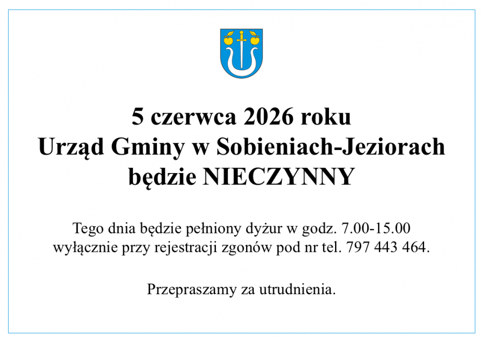 5 czerwca br. (piątek) Urząd Gminy będzie nieczynny
