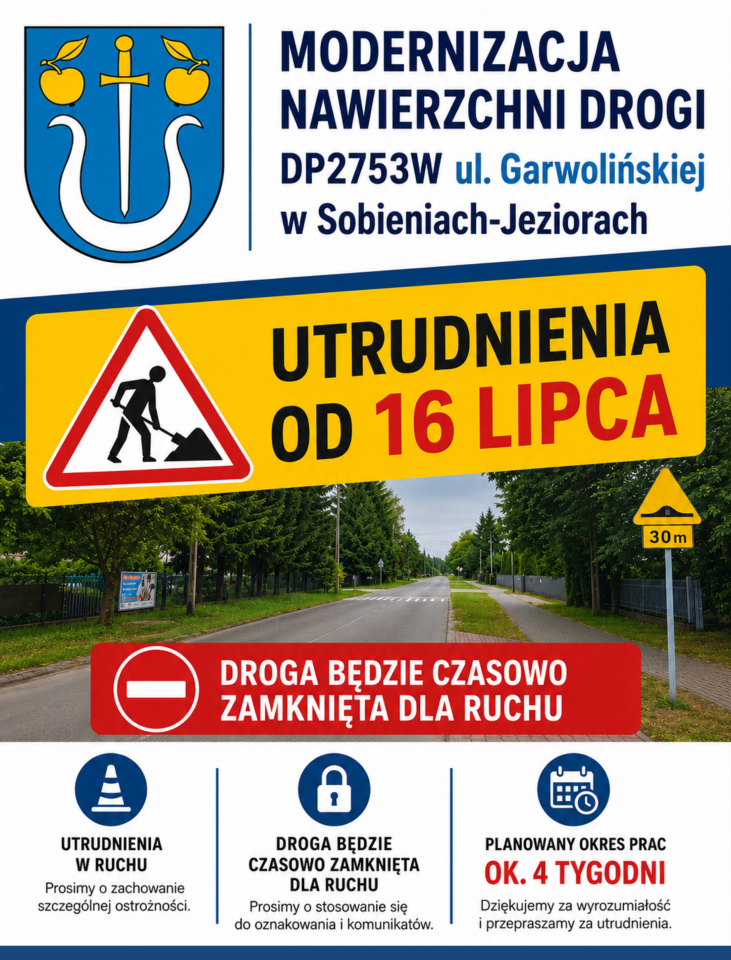 Modernizacja ul. Garwolińskiej w Sobieniach-Jeziorach - utrudnienia od 16 lipca